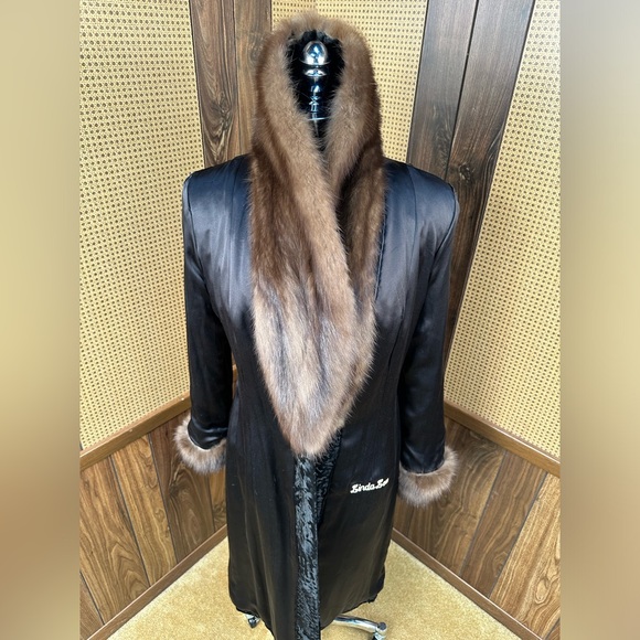 BADGLEY MISCHKA DESIGNER RUSSIAN BROADTAIL & SABLE FUR TRIM COAT JACKET MEDIUM - Picture 7 of 12
